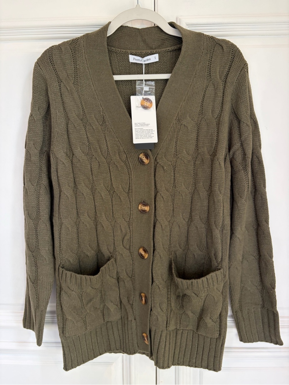 PrettyLittleThing Olive Green Cable Knit Button-Up Cardigan